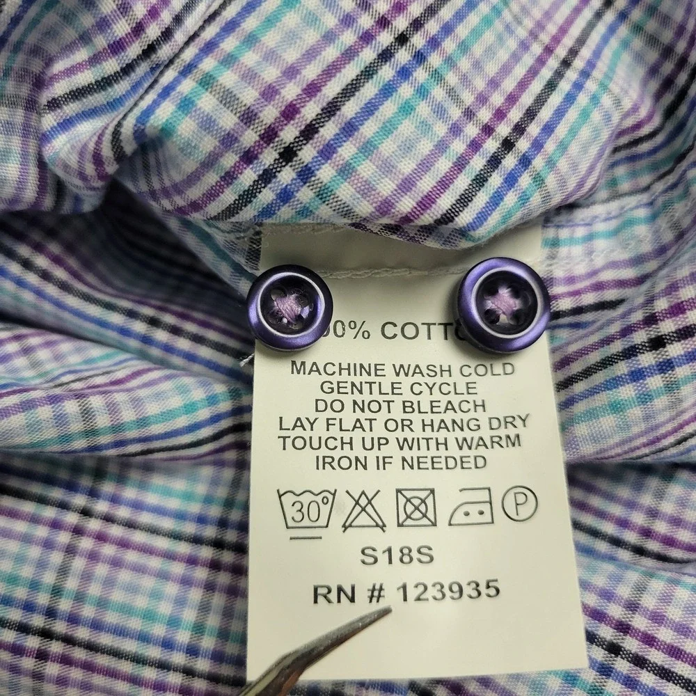 Hammer Made Mens 41/16 Multicolor Plaid Check Button Up Long‎ Sleeve Italy Made